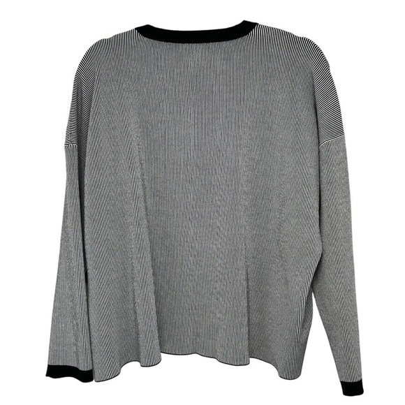 Eileen Fisher Black & White Mens Ringer Crew Neck Oversized Sweater Women Medium - Picture 7 of 10